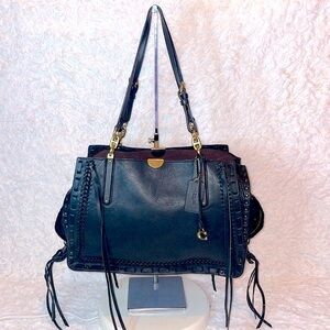 Coach Dreamer Tote 34 Leather Shoulder Bag with Whipstitch Stud Tassels in Black